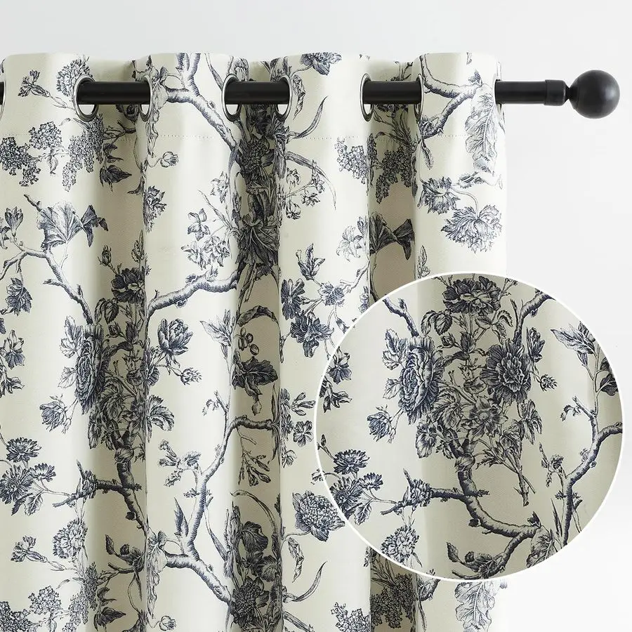 

Vintage Floral Blackout Curtains 84 Inches Long for Living Room, Bedroom French Country Farmhouse Drapes Cotton Thermal Insulate