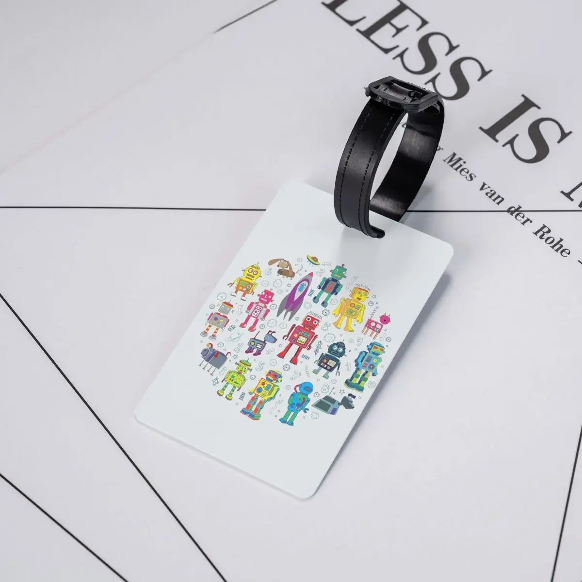 Robots In Space - Grey - Fun Robot Pattern By Cecca Designs Luggage Tags Baggage Boarding Tag Label Holder ID Name Address