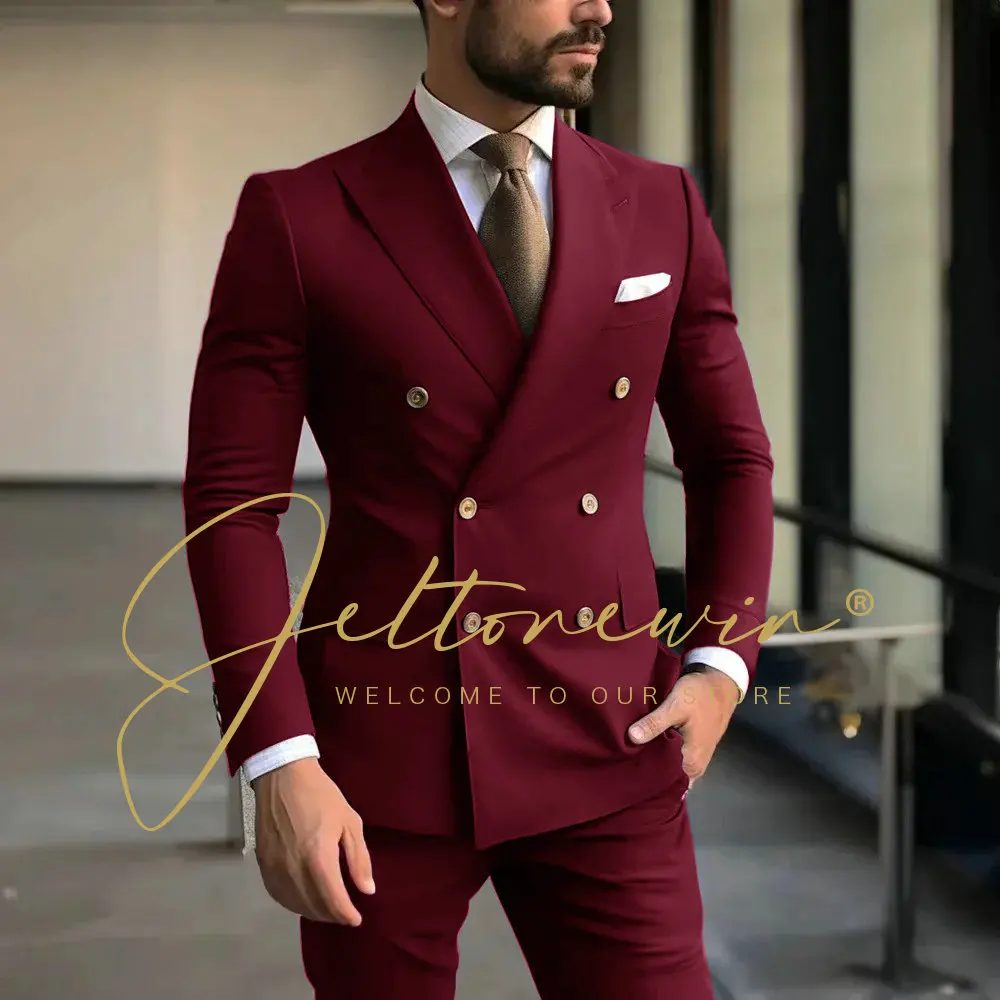 Jas Pria Hijau Tua Kasual Model Double Breasted Slim Fit Berkualitas Tinggi untuk Pesta Pernikahan Formal, Pesta, Prom, Tuxedo