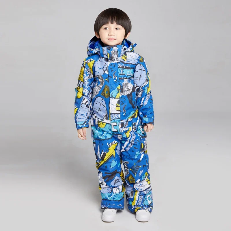 Winter Baby Children Ski Suits Boys Windproof One Piece Suit Girls Waterproof Thickened Insulation Outdoor Snowboarding Jumpsuit