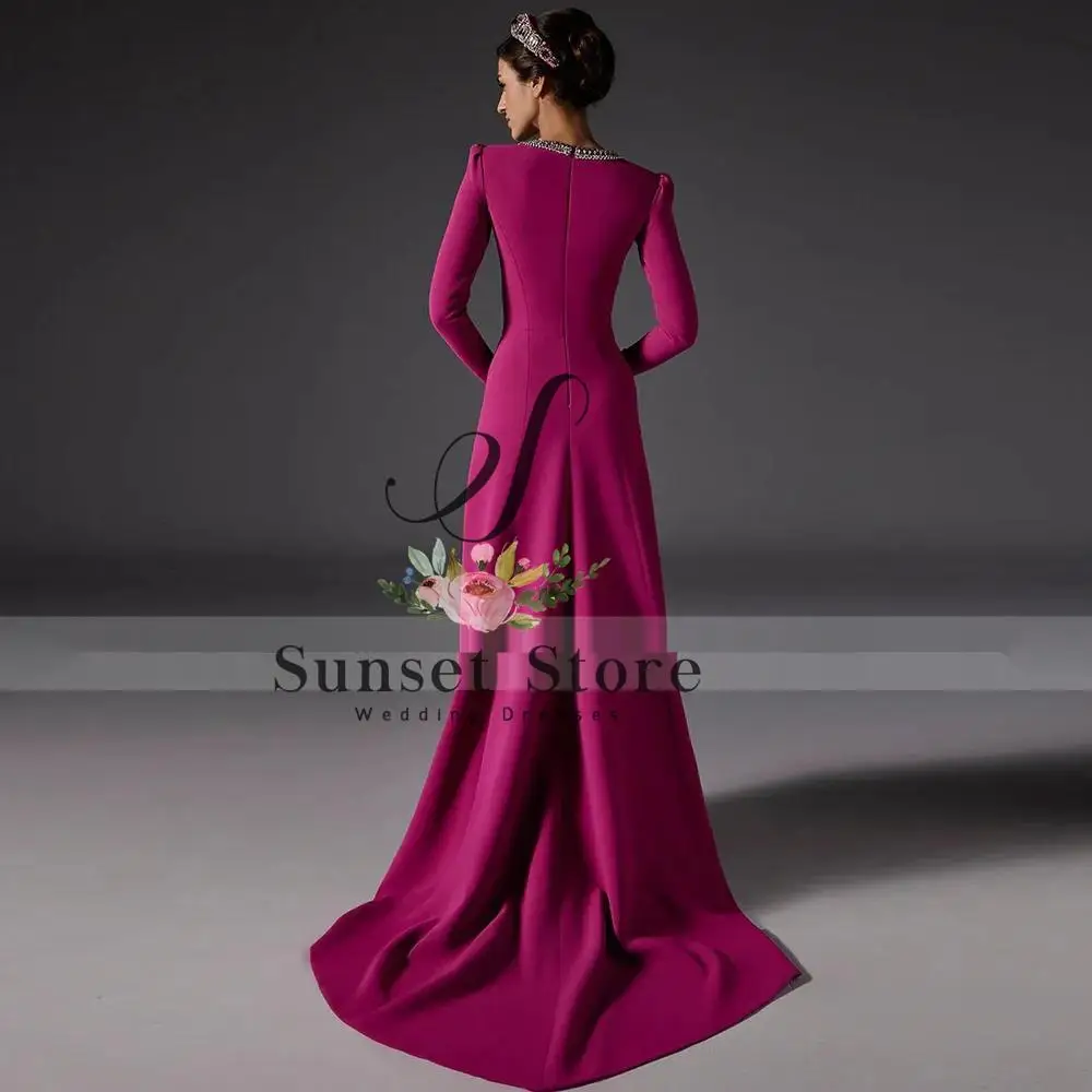 Maßgeschneidertes Abendkleid mit langen Ärmeln, gerüschten Strass-Perlen, Damen-Abendkleider, A-Linie, O-Ausschnitt, maßgeschneiderte Anlasskleider