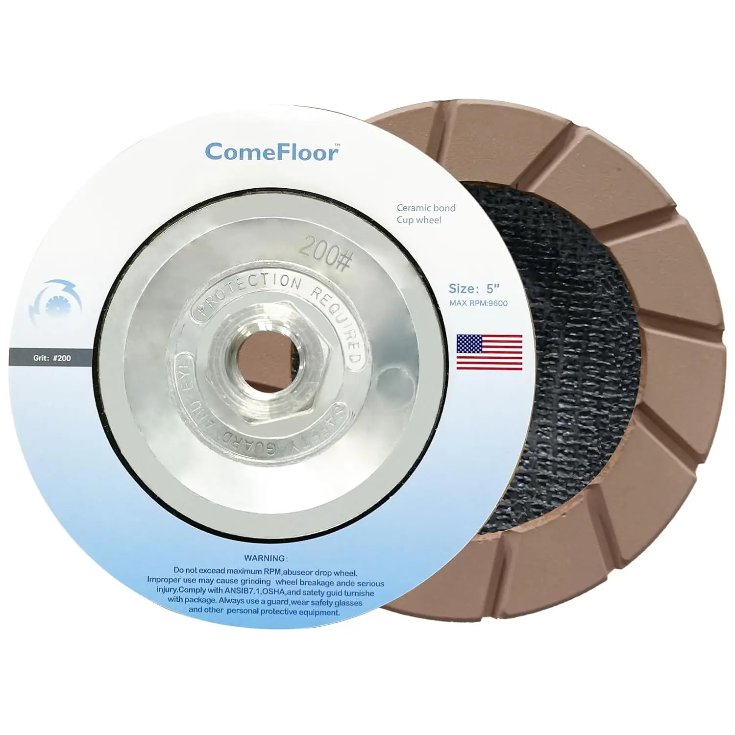 

5" Ceramic Diamond Cup Wheel for Concrete Floor Grinding, Dry Edge Polishing Discs Fits Angle Grinder