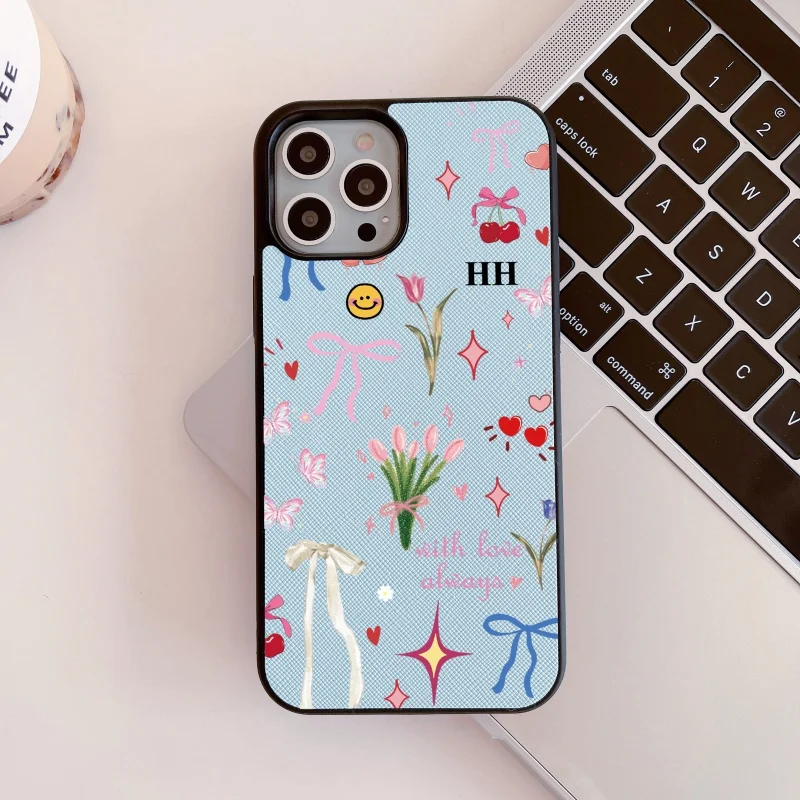 Кожаный чехол из искусственной кожи с инициалами цветов для iPhone 15, 14, 13, 11, 12, 16 17 Pro Max 14 15 16 Plus, роскошный чехол