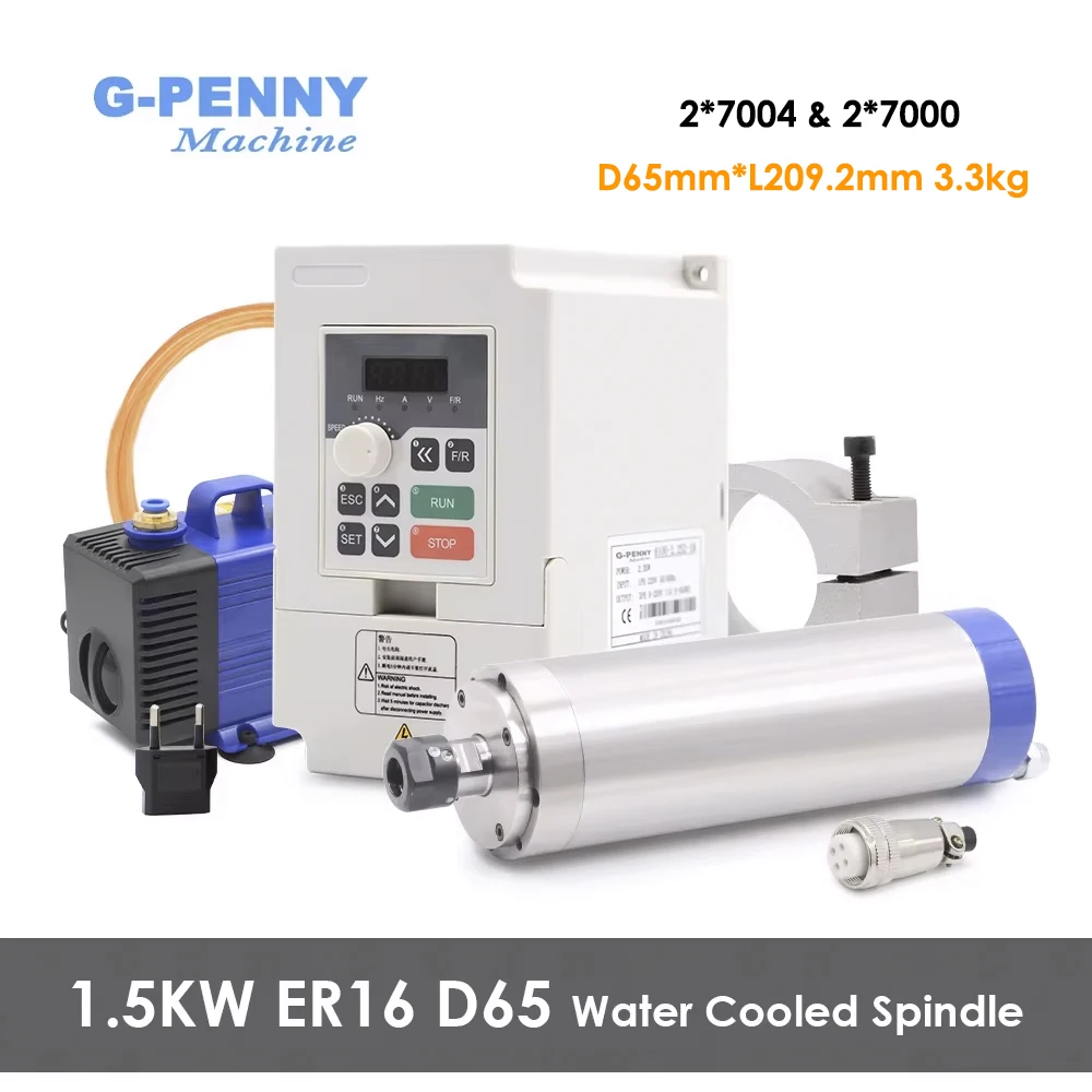 RU DE Invia! Kit mandrino raffreddato ad acqua G-Penny 220v 1.5kw ER16 65mm e inverter H100 e staffa da 65mm per fresatrice CNC