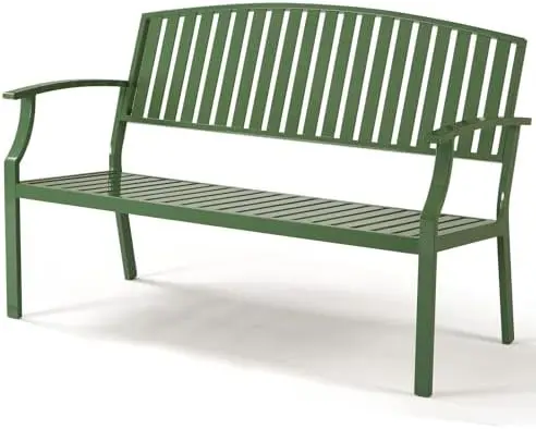 52" Outdoor Aluminum Garden Bench for 2, Weatherproof, Green | waterproof rust-resistant metal bench supports up to 660