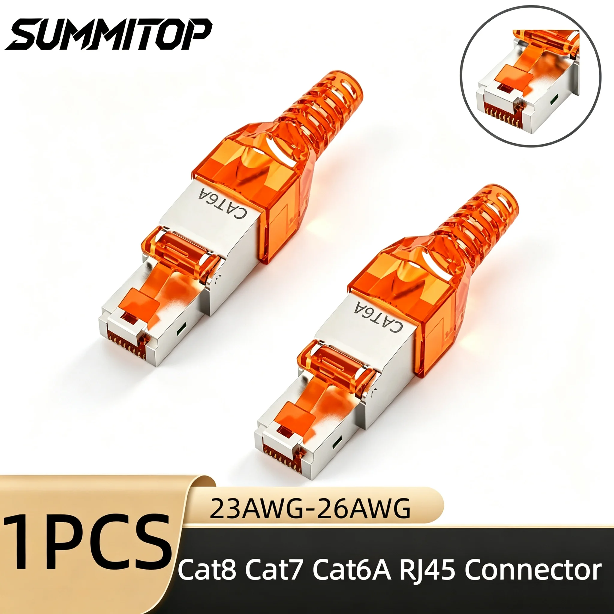 SUMMITOP 1/3/5PCS Tool Free RJ45 CAT8 Cat7 CAT6A Orange Connector Ethernet Termination Plugs Cable Internet Plug Installation