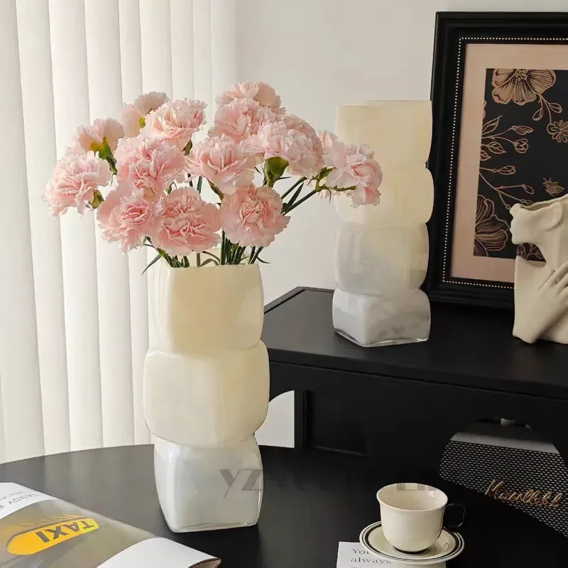 for Medieval Style Gradual Color Change Geometric Square Glass Vase Dining Table Hotel TV Cabinet Countertop Decorative