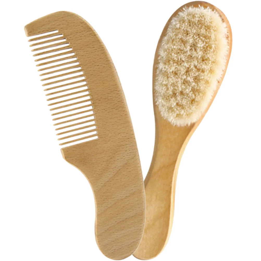 

1Set Newborn Baby Hair Brush Natural Wool Bristles No Irritation Portable Lightweight Ergonomic Handle Wooden Comb
