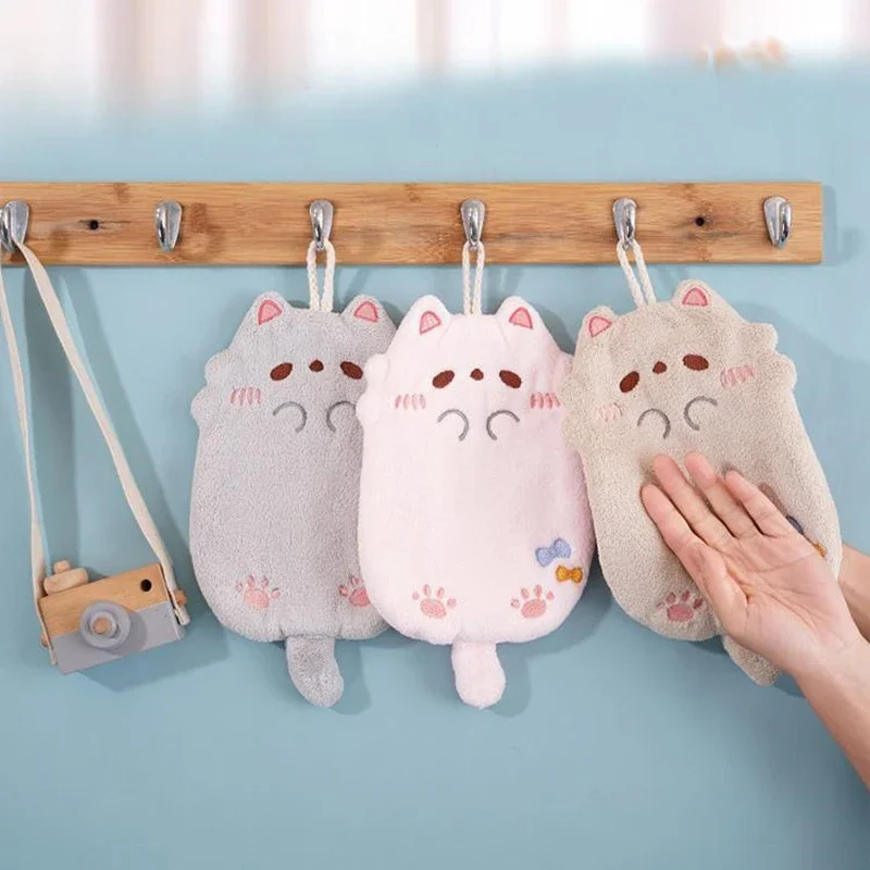 Cute Cartoon Tanuki Hanging Towel Coral Velvet Hand Towel Kitchen Bathroom Thick Cloth Absorbent Towels Quick Drying Hand Towel