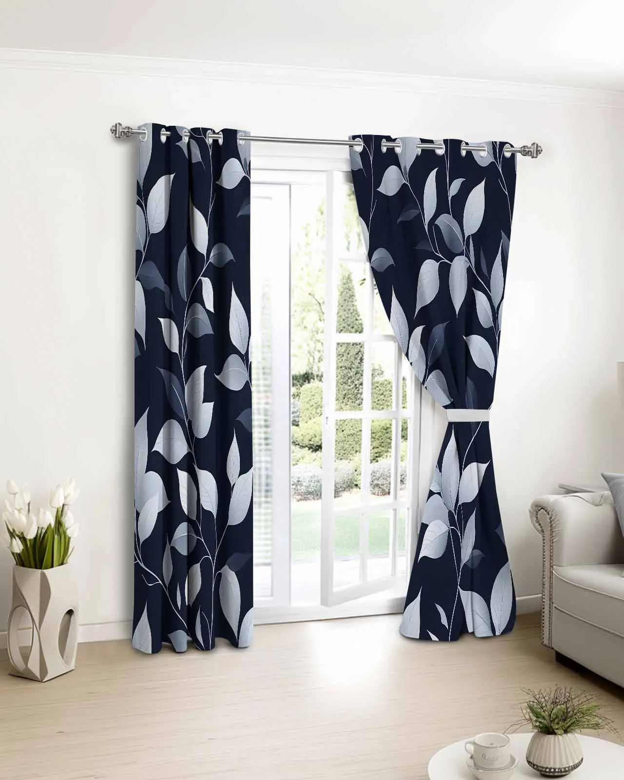 

Indigo Leaf Texture Plant Printed Window Curtains Living Room Bedroom Children Room Modern Home Decor