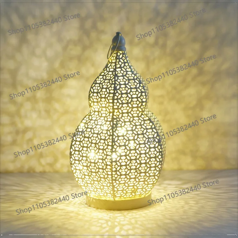 For Moroccan Style Metal Gourd Lantern, New Retro Hanging Lamp for Home Decor, Wrought Iron Candle Holder Ornament
