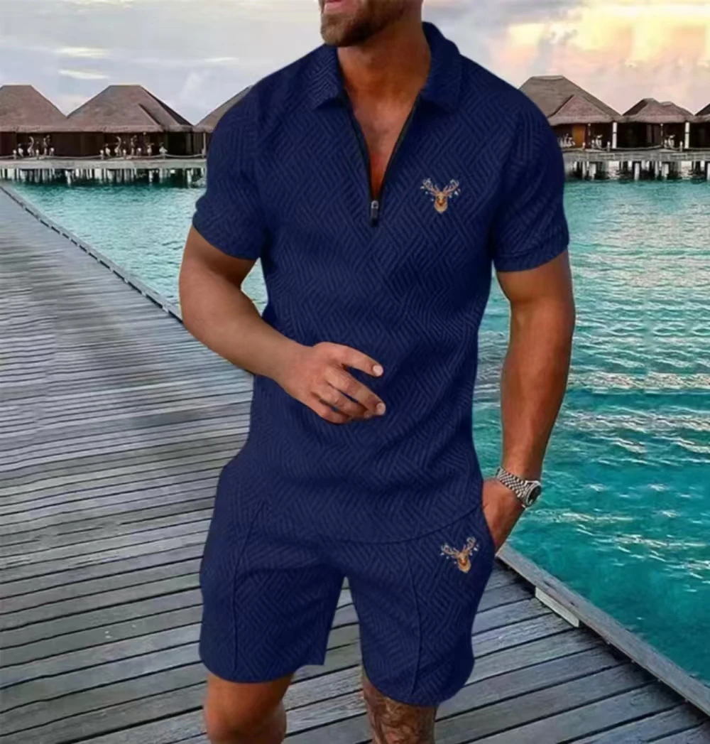 2025 Men's fashion leisure beach short sleeve animal print suit lapel zipper breathable a variety of style suit