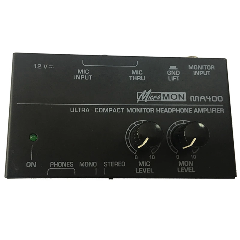 Headphone Preamplifier Microfone Preamplifier, Áudio 6,35 milímetros e 3,5 milímetros Headphone Saídas Mixer, Plug UE, fácil instalação, novo, MA400