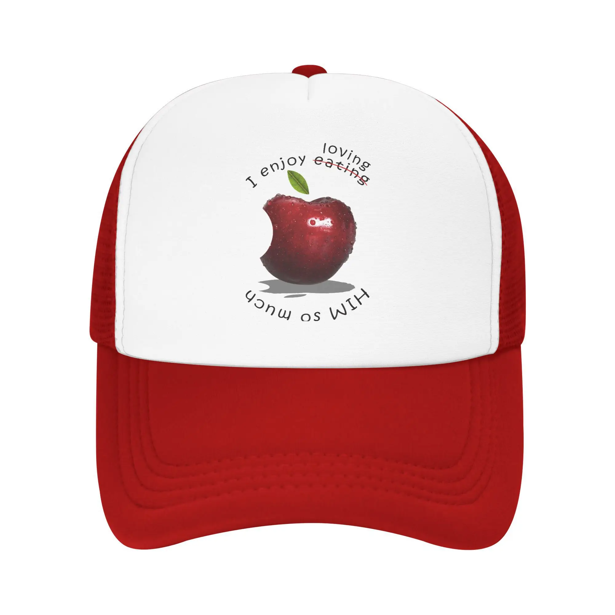 

Matching Couple Eating Apple and Loving Him Outfit Mesh Trucker Hat Summer Outdoor Mesh-back Baseball Cap Sturdy Adjustbale