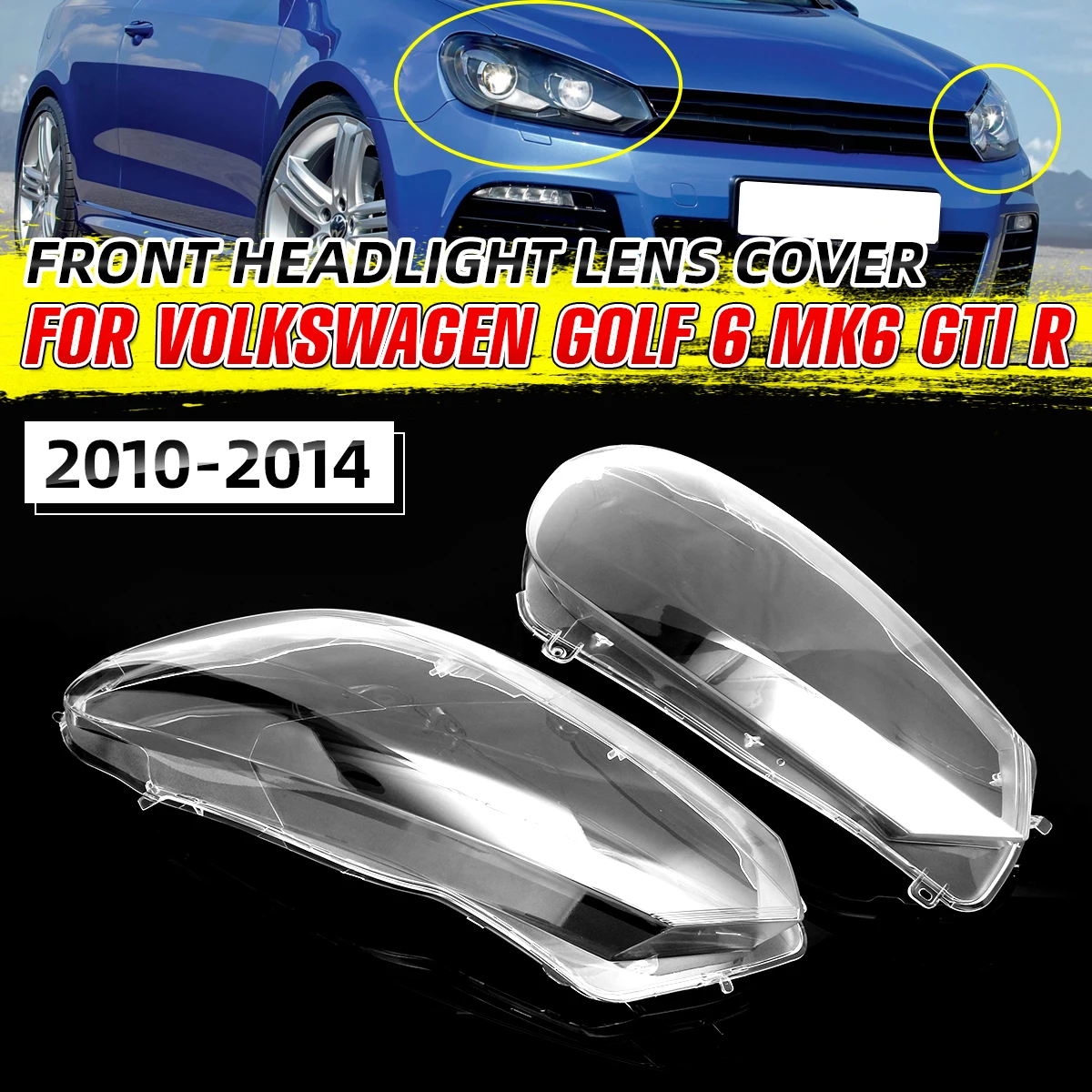 

Чехлы для передних фар автомобиля для Volkswagen VW Golf 6 MK6 GTI R 2010-2014, прозрачный абажур, налобный фонарь