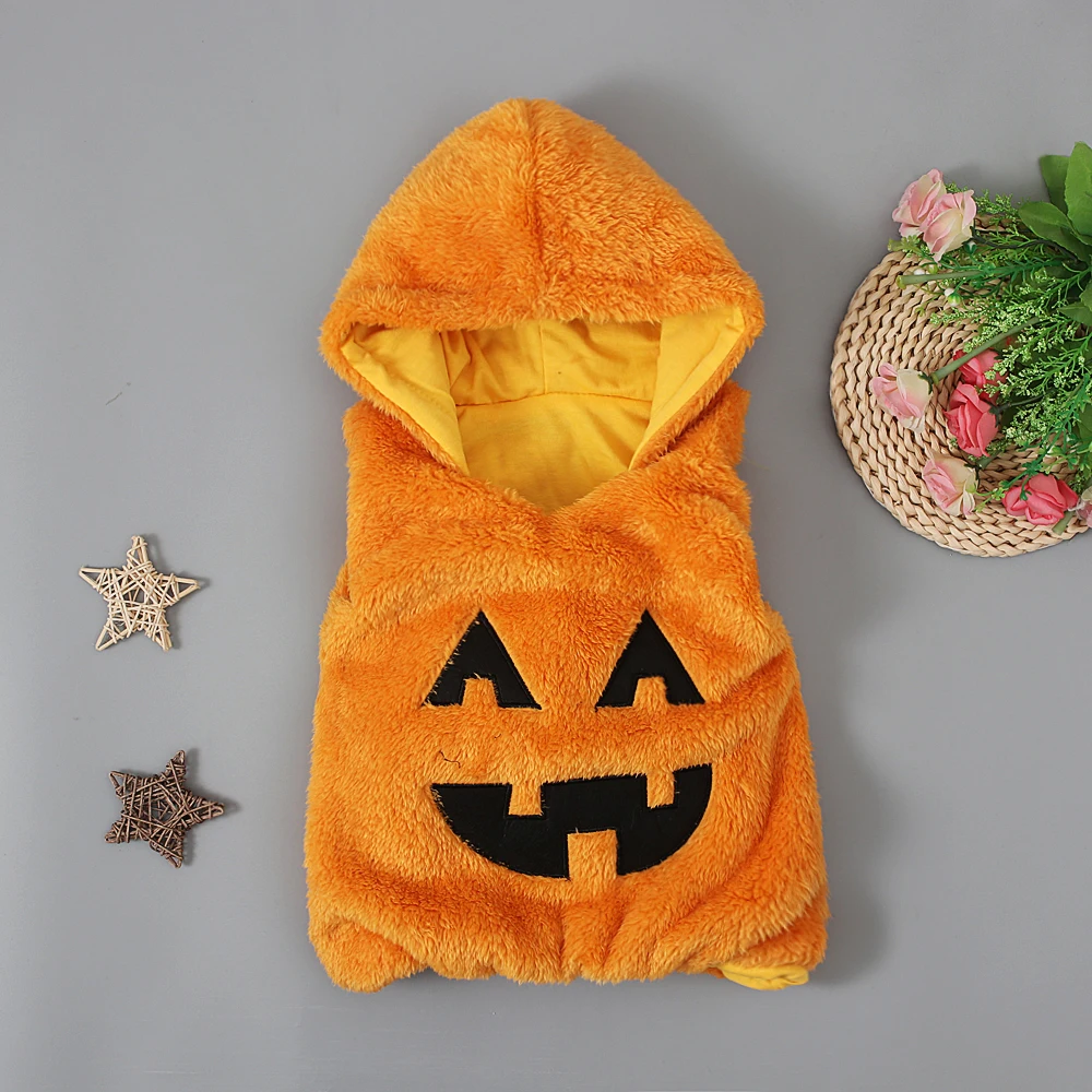 Children\'s European and American autumn and winter Halloween sleeveless pumpkin shape hooded thickened vest vest top childre