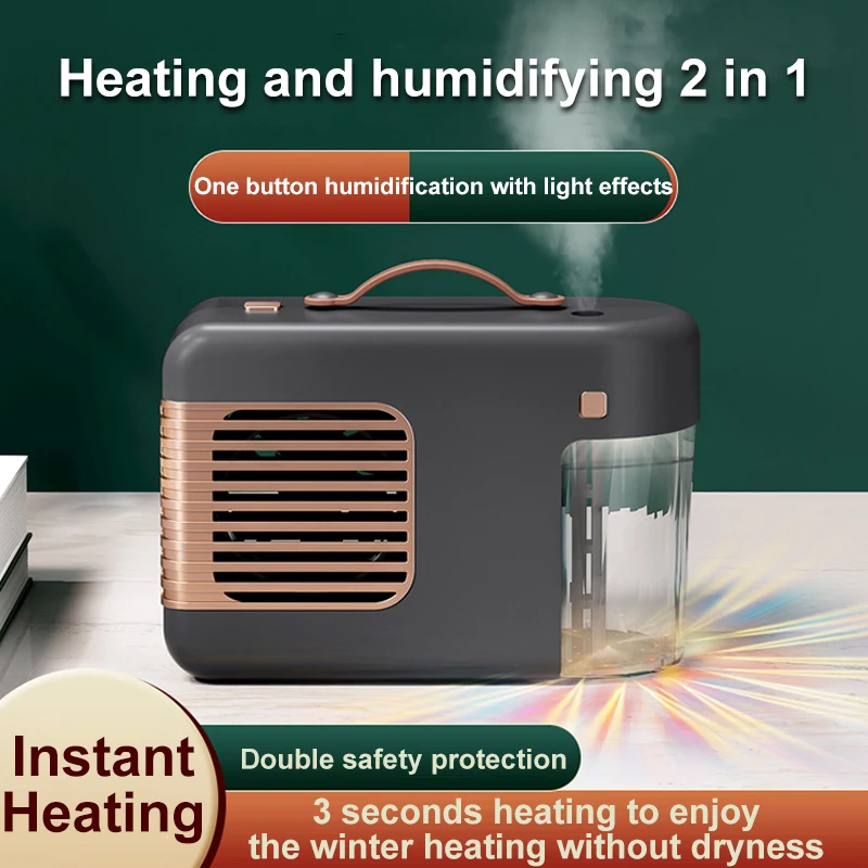 Electric Heater Warm Fan Air Humidifier for Home Fan Heaters Hand Warmer Water Fogger Essential Oils Diffuser Mist Maker Lights