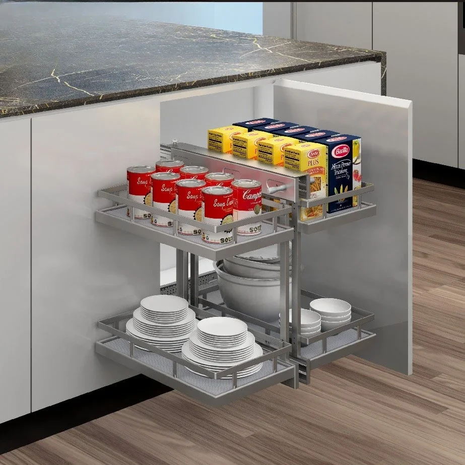 Kitchen, cabinet, hardware, monsters, all pulled out, corner linkage, rotating flying saucer, small monster, corner basket