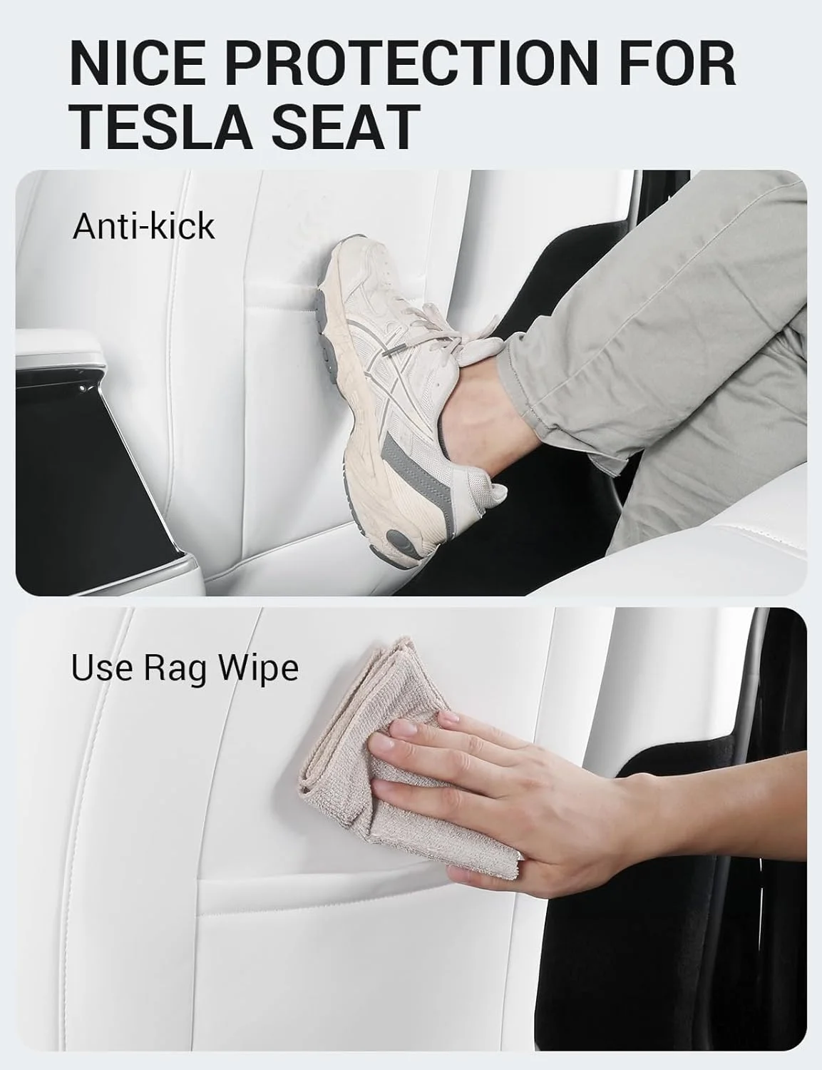 For Tesla Model Y/3 /3 2024 Highland Leather Seat Back Protector, Wear-Resistant Car Kick Mats with Organizer Pocket, Set of 2