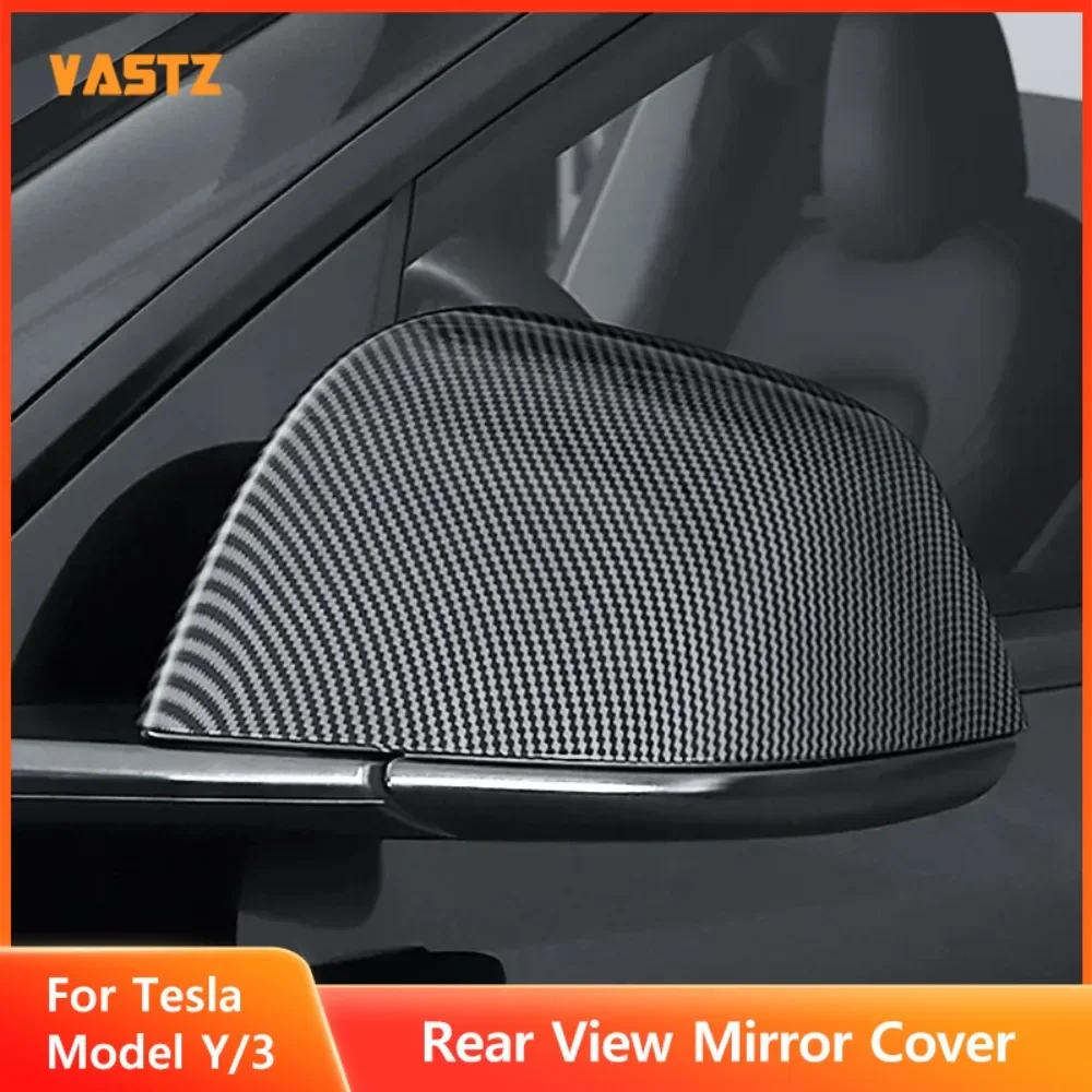 

VASTZ Carbon Fiber Pattern Side Door Mirror Cover for Tesla Model 3 Y ABS Material Door Side Cow Horn Rear View Mirror Cover