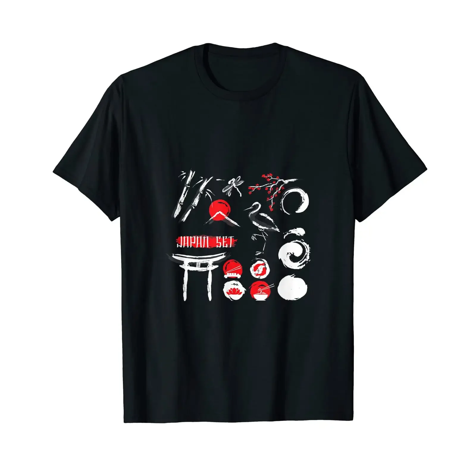Japan Things Red Art Torii Crane Ramen Sun T Shirt vintage Washed Unisex Versatile Top For Everyday Wear Casual Comfortable