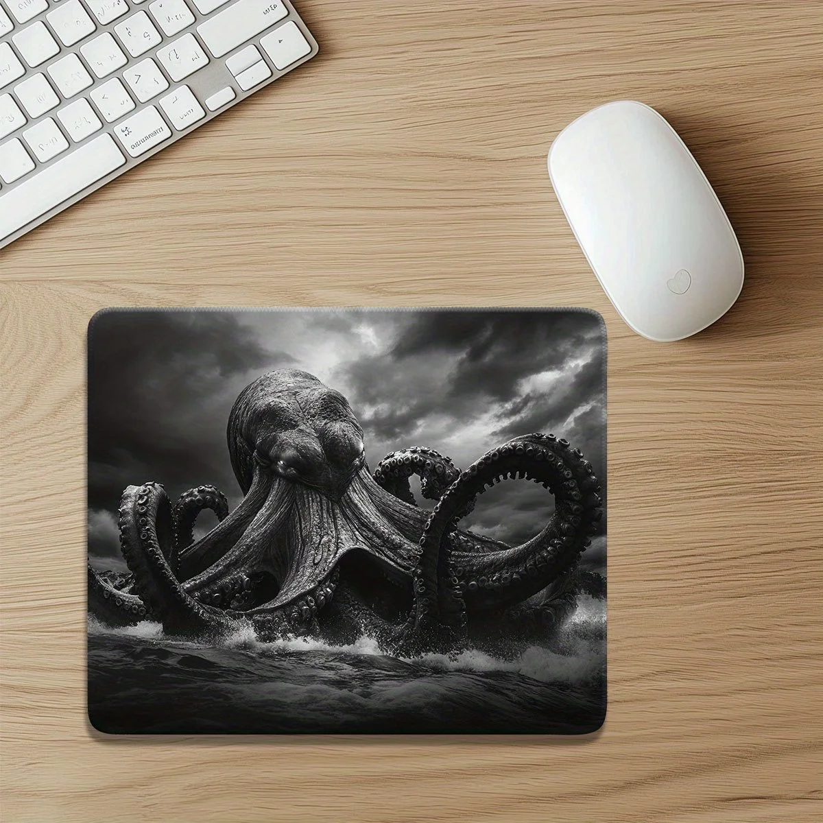 

Black octopus patterned mouse pad is made of anti-slip rubber, durable, washable and high-definition, suitable for desktop use