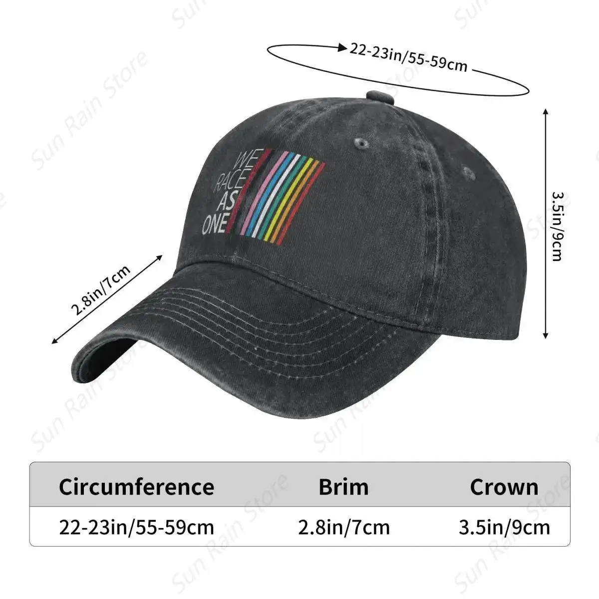 Sombrero Multicolor con visera para hombre y mujer, gorra de vaquero, We Race As One, gorras de béisbol, visera personalizada, sombreros de protección