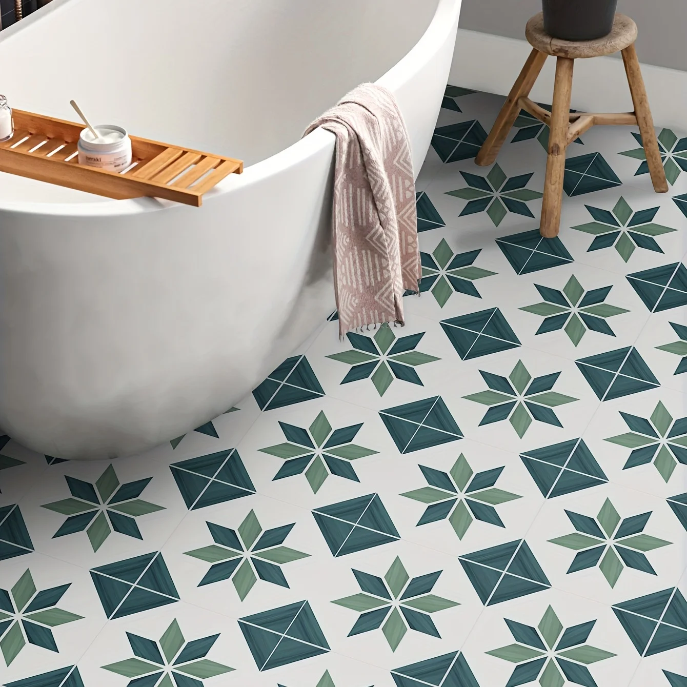 1 set of 9PCS Simple Printed Pattern Design Floor Stickers Thickened Waterproof Kitchen Decoration Simple Home Stickers