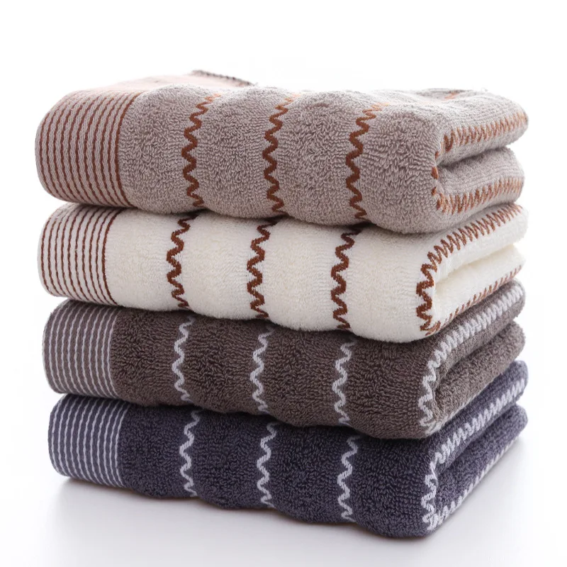 Inyahome Embroidered Wave Pattern Cotton Hand Face Towels 4pcs Pack Highly Absorbent Shower Towels Perfect Home & Kitchen Gift