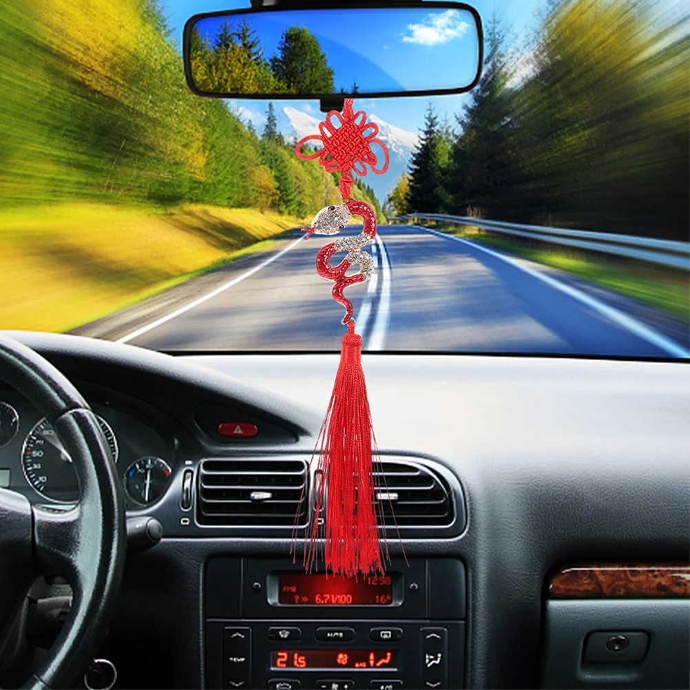 

2Pcs Year of The Snake Car Tassel Ornament Rhinestone Alloy Rearview Mirror Pendant Lucky Feng Shui Chinese New Year Decoration