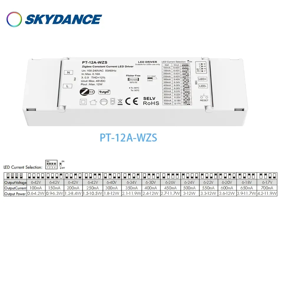 DC10-42V Zigbee 3.0 Constant Current LED Driver 12W 100-700mA/ 2x(150~450)mA for Downlight Spotlight And Decorative Applications