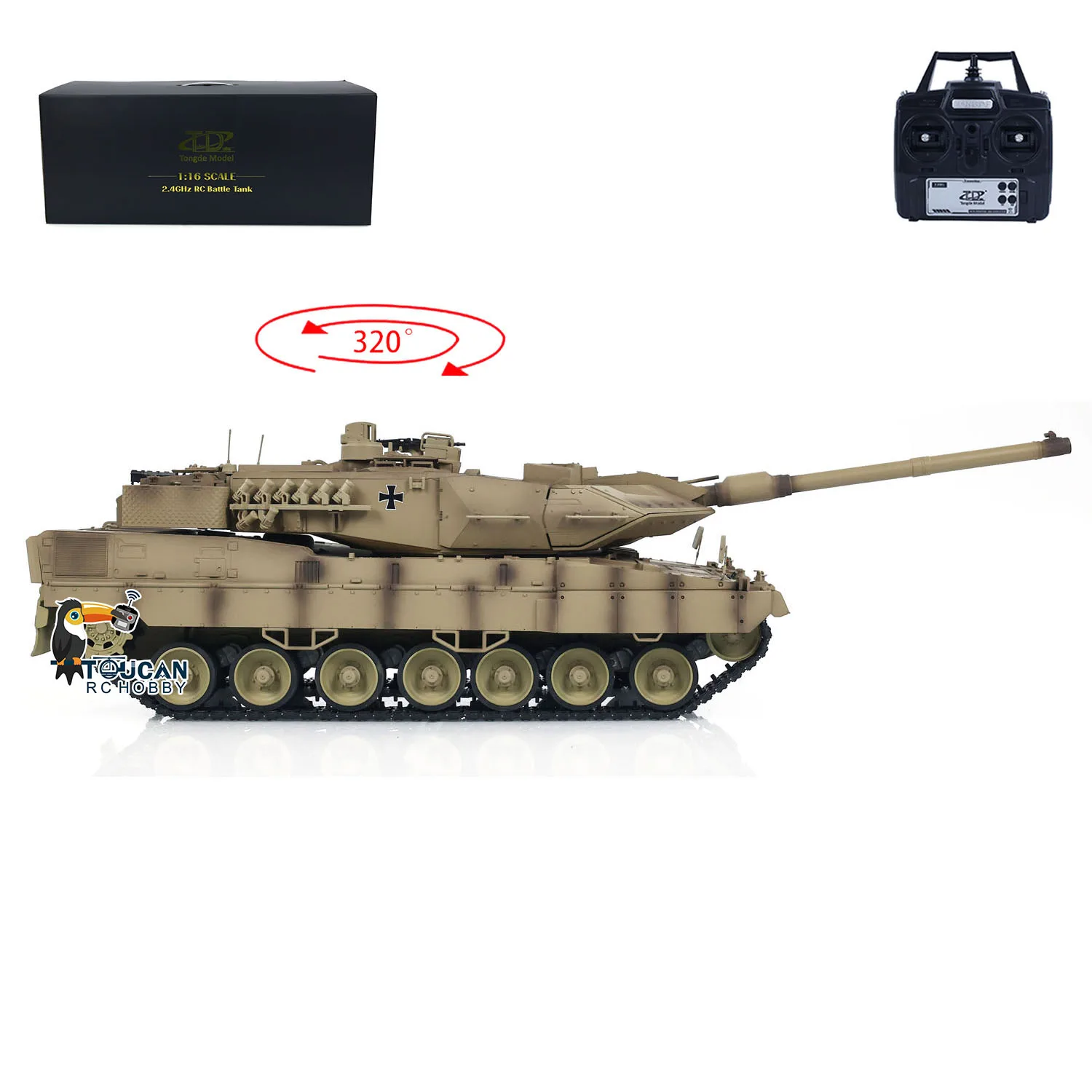 German Leopard2A7 Tongde 1/16 RC Tank Infrared Battle BB Tanks Model Electric Tank Barrel Recoil Smoking Light Sound Toy TH23299