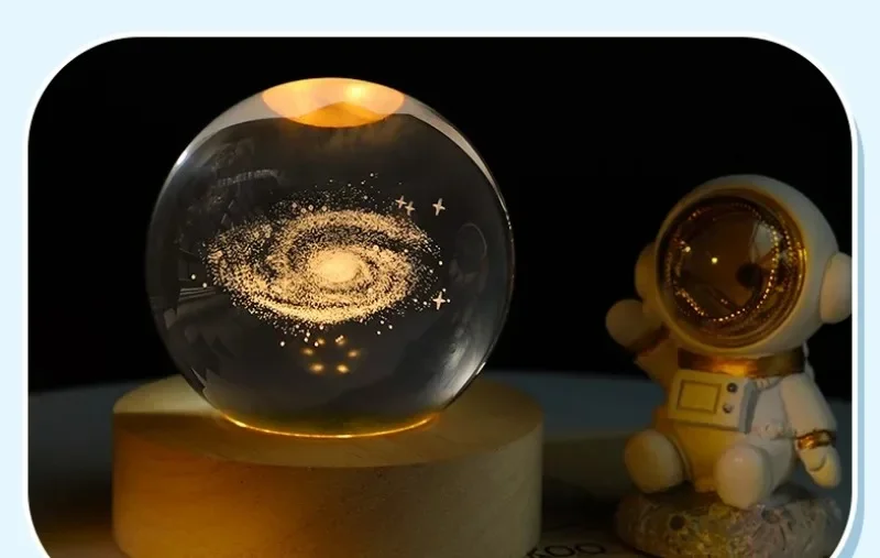 Sfera di cristallo con sistema solare 3D, luce notturna a LED per bambini, calmante sfere stellari galassia, pianeta, Saturno, luna, 2,35 pollici, fantasia, cielo stellato, 7 colori cangianti, lampada