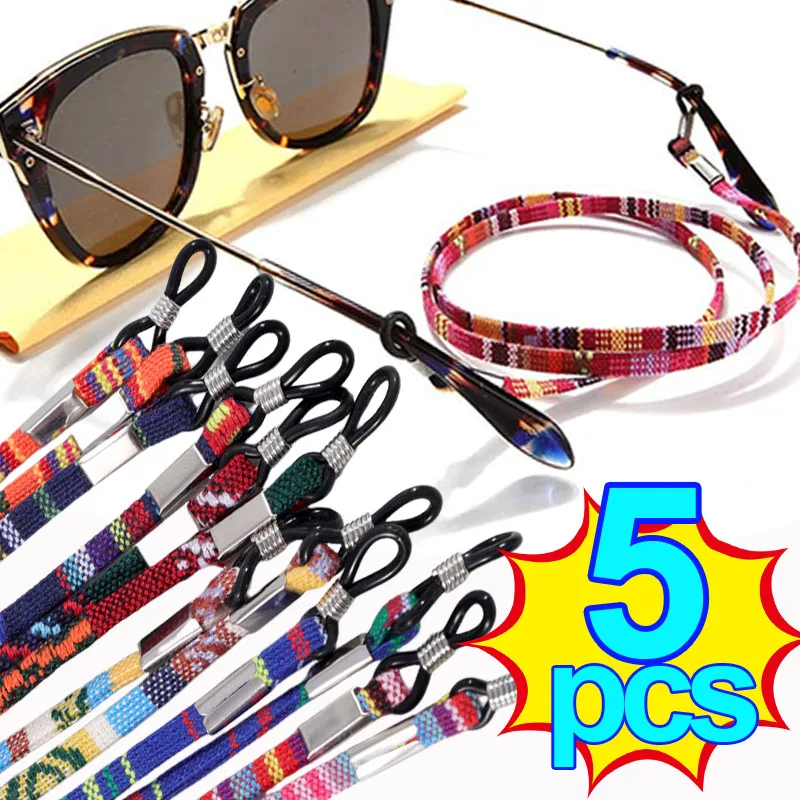 

5pcs Colorful Cotton Blend Sunglasses Strap Eyeglass Chain Reading Glasses Chain String Holder Neck Cord Eyewear Glass Lanyards