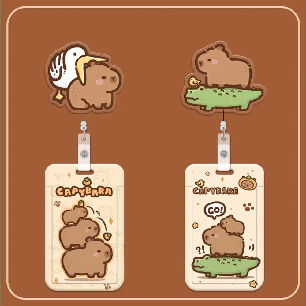 Acrylic Capybara Badge Reel Cartoon ID Card Clips Name Card Holder 360 Rotating Alligator Clip Work Card Clips
