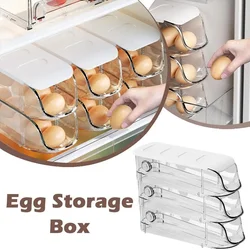 Clear Egg Tray Organizer for Refrigerator Egg Holder Auto-Scrolling Egg Storage Container Dispenser for Refridge with Lid