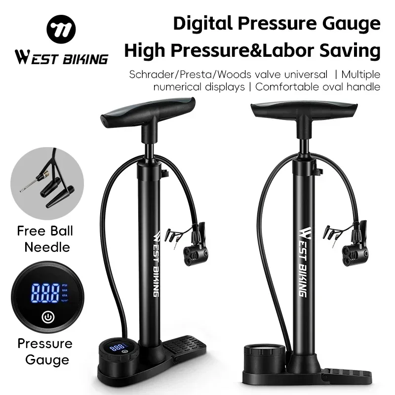 

WEST BIKING 150PSI Bike Air Pump Foldable Digital MTB Road Bike Ball Tire Inflator Schrader Presta Valves Cycling Pump
