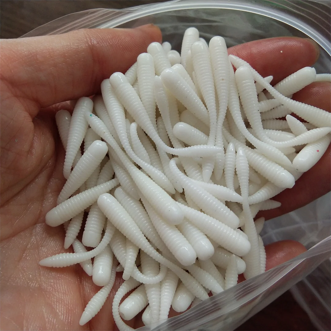 

100PCS 38mm Mini Root Fishing Lures Set Swimbait TPE Soft Bait Needle Tail Micro Worm Stream Bionics Tadpole Baits
