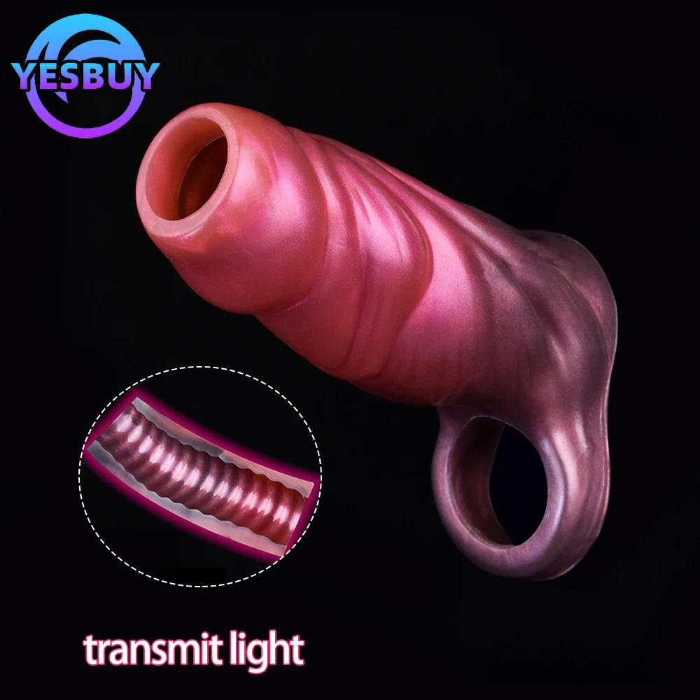 YESBUY Reusable Animal Horse Penis Sleeve With Anti-off Ring Anal Sex Toy Male Dick Extender Delay Ejacualtion For Men Adult 18+