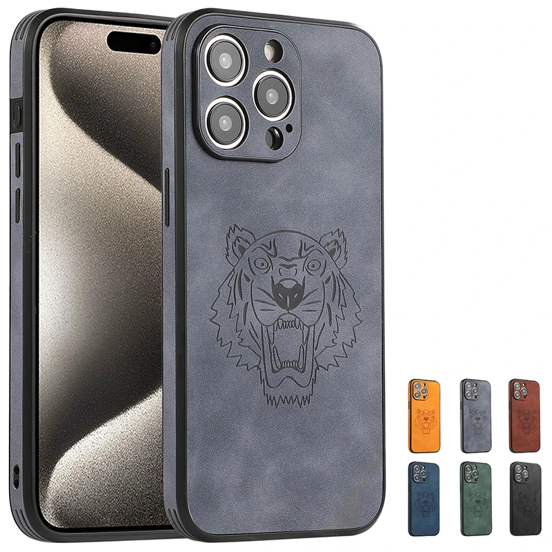 Luxury Leather Phone Case for iPhone Tiger Pattern Quakeproof Cover 15 14 Plus 13 Pro Max 12 Mini 11 X XR XS Max 7 8 Plus