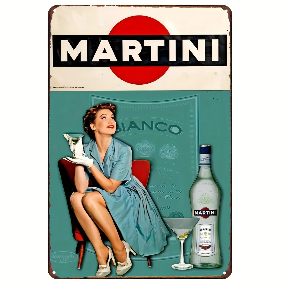 u1 Vintage Martini Cocktail Pin-Up Girl Metal Tin Sign (8\