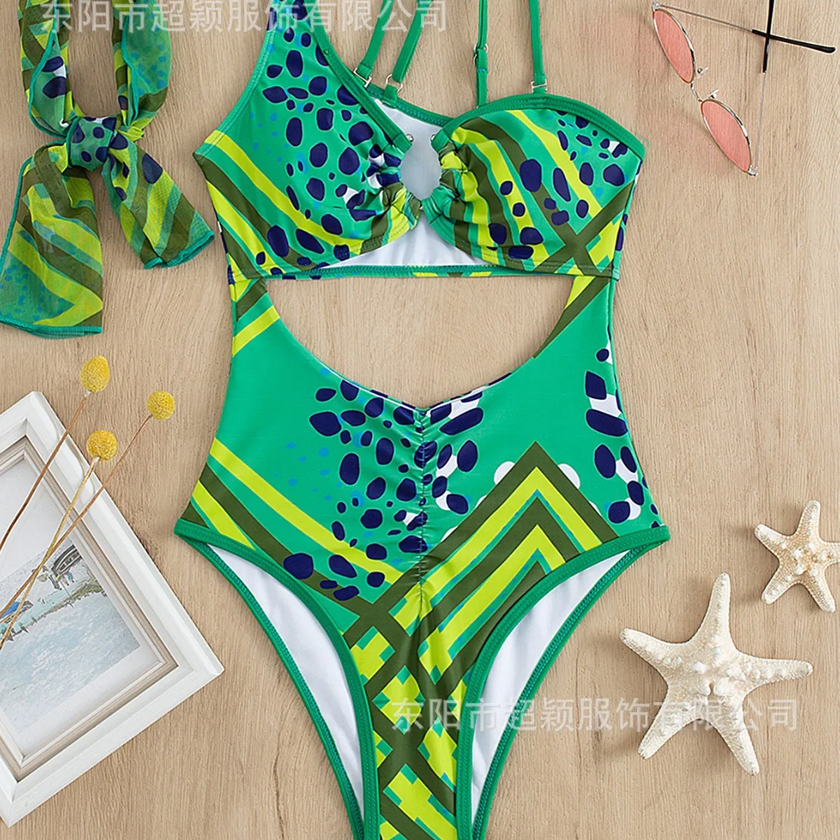 보헤미안 섹시 홀터넥 스트랩 하이웨이스트 원피스 수영복 비키니 2025 신상