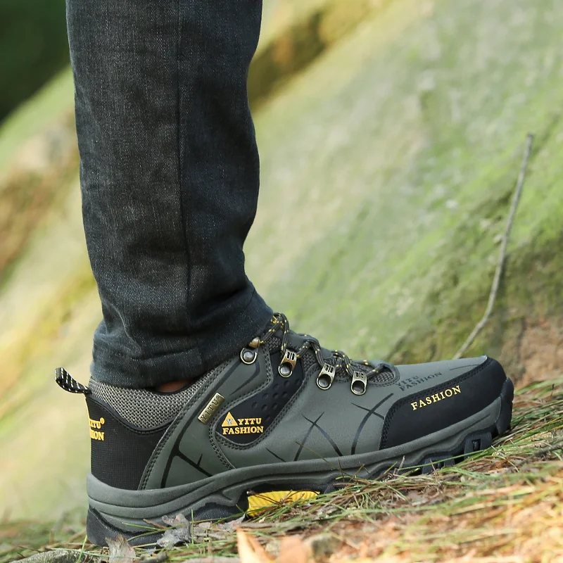New Leather Sneakers Breathable Men Casual Shoes Comfortable Walking Shoes Non-Slip Outdoors Hiking Shoes Fashion
