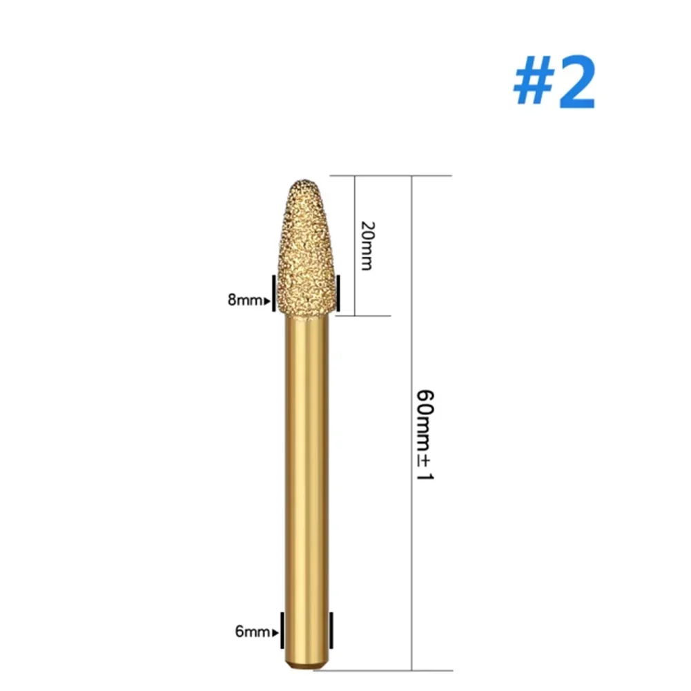 Tête de bavure diamantée brasée sous vide, machine CNC, mèches de routeur carrées, meulage à distance, gravure sur marbre, tige diamantée, 6mm