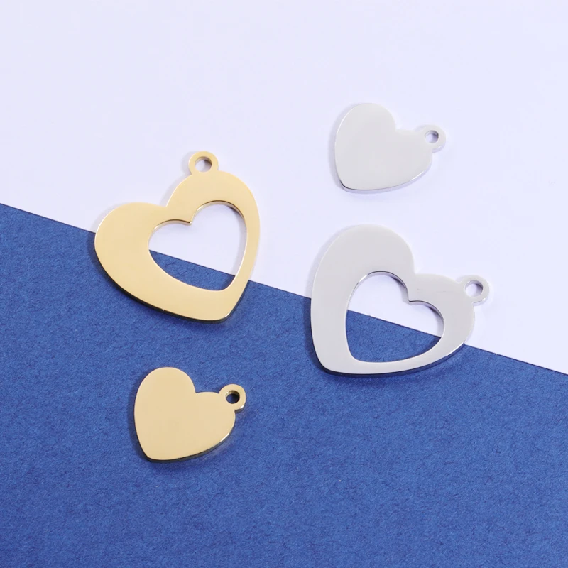 10Pairs Stainless Steel Heart Charms For DIY Making Necklace Bracelets Keychain Women's Lovers Jewelry Accessories