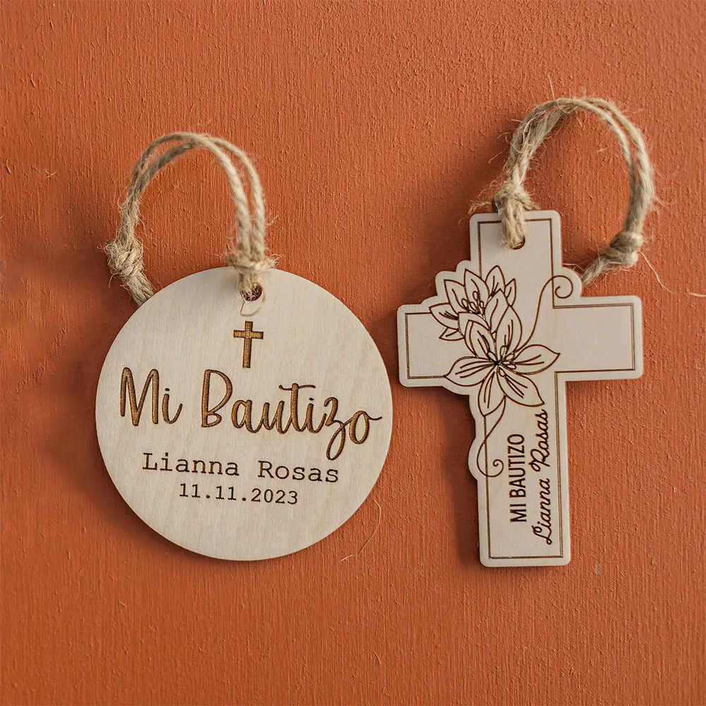 

Mi Bautizo Wooden Circle Keepsake Bautizo Cross Wooden Tag Customized Name Date Baptism Tag Keepsake Ornament