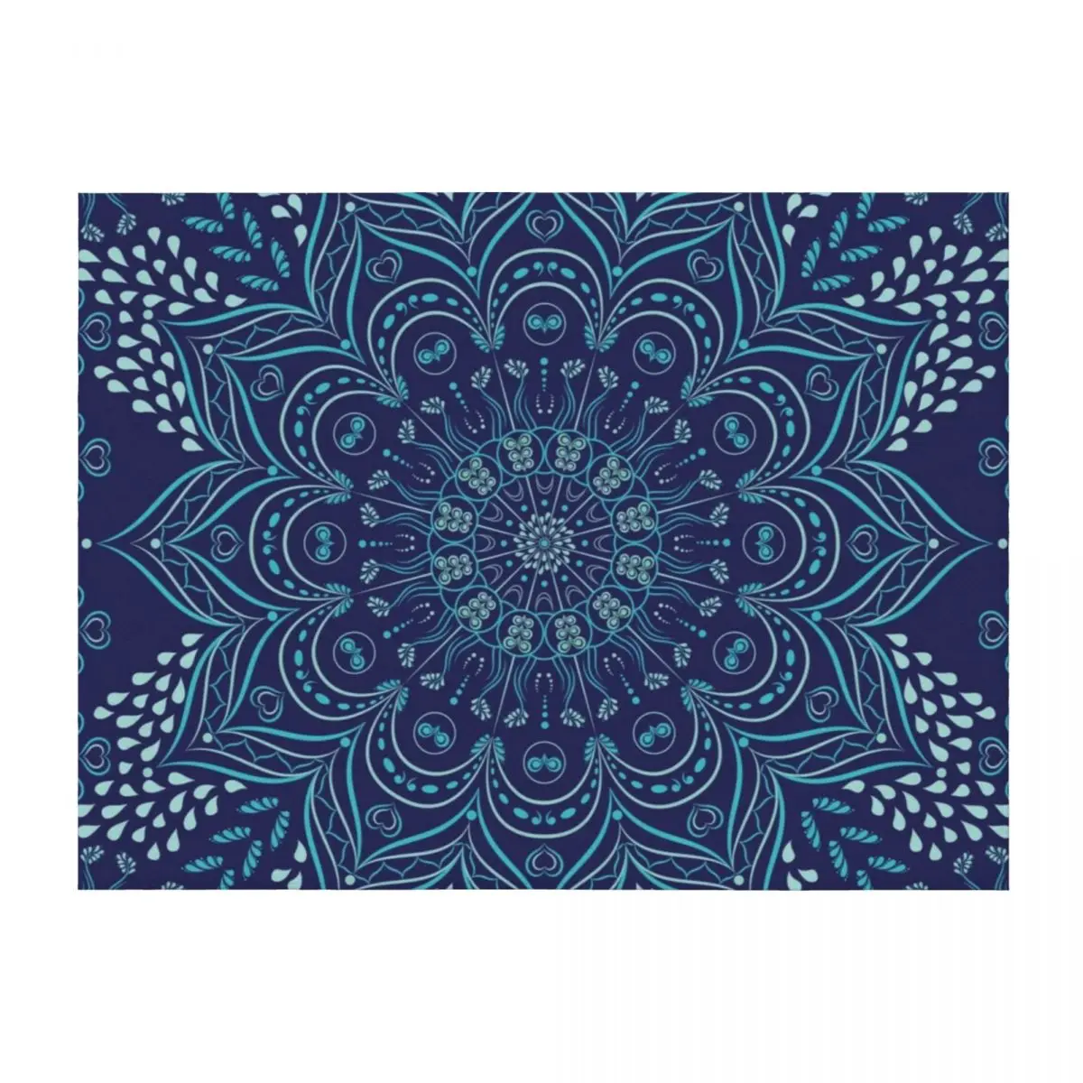 

Navy Blue and Teal Boho Mandala Throw Blanket Beach Beautifuls Camping Retros Blankets