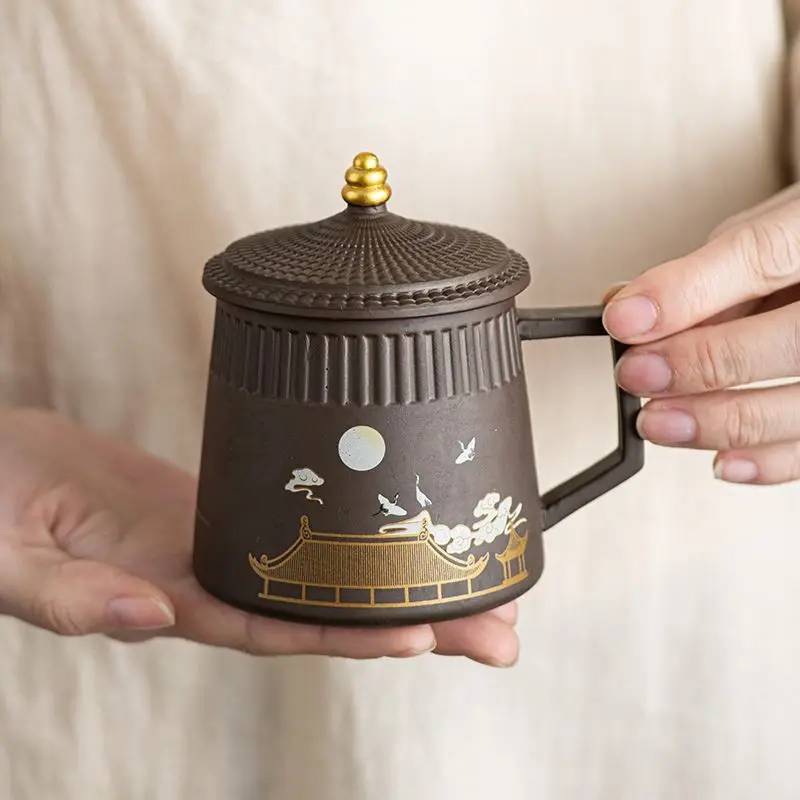 Ancient-Charm Purple Clay Mug, Sophisticated Office Cup for Steeping Leaves, Quiet Elegance on Any Desk