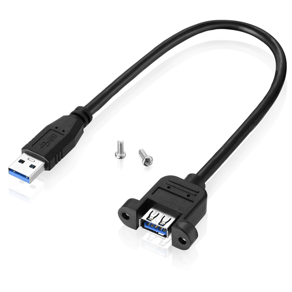 USB 3.0 Male to Female Extension Cable with Panel Mount Screw hole lock connector adapter cord for computer (With screws) 3m 1m