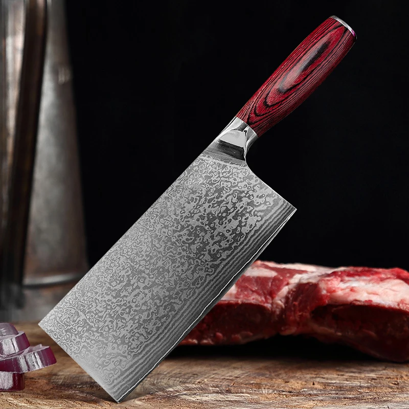 

Professional Kitchen Knife 8 inch Damascus Steel Cleaver Meat Slicing Knife Wooden Handle Chef Butcher Cooking Knives